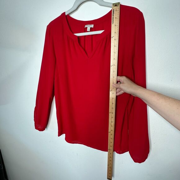 Talbots Red Long Sleeve Button Cuff Shirred Back Cut V Neck Tunic Blouse Medium - Picture 8 of 9